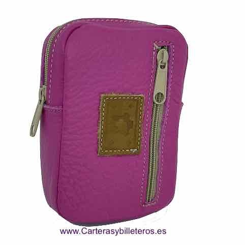 PITILLERA DE PIEL CON BOLSILLO FRONTAL + 40 COLORES -Recomendado- FUCSIA 