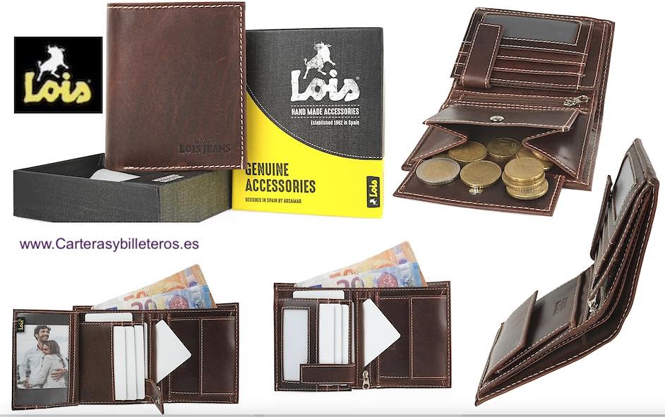 LOIS PORTEFEUILLE DE LUXE EN CUIR CIRÉ POUR HOMME AVEC PORTE-MONNAIE 