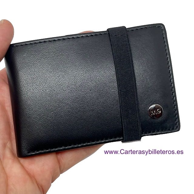 CARTERA PEQUEÑA DE PIEL CON ELÁSTICO Y CON MONEDERO PARA 7 TARJETAS -2 colores- NEGRO 