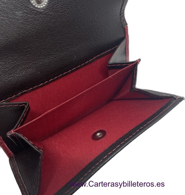 PETIT SAC À MAIN DE FEMME TRÈS COMPLET EN CUIR BRUN ROUGE 