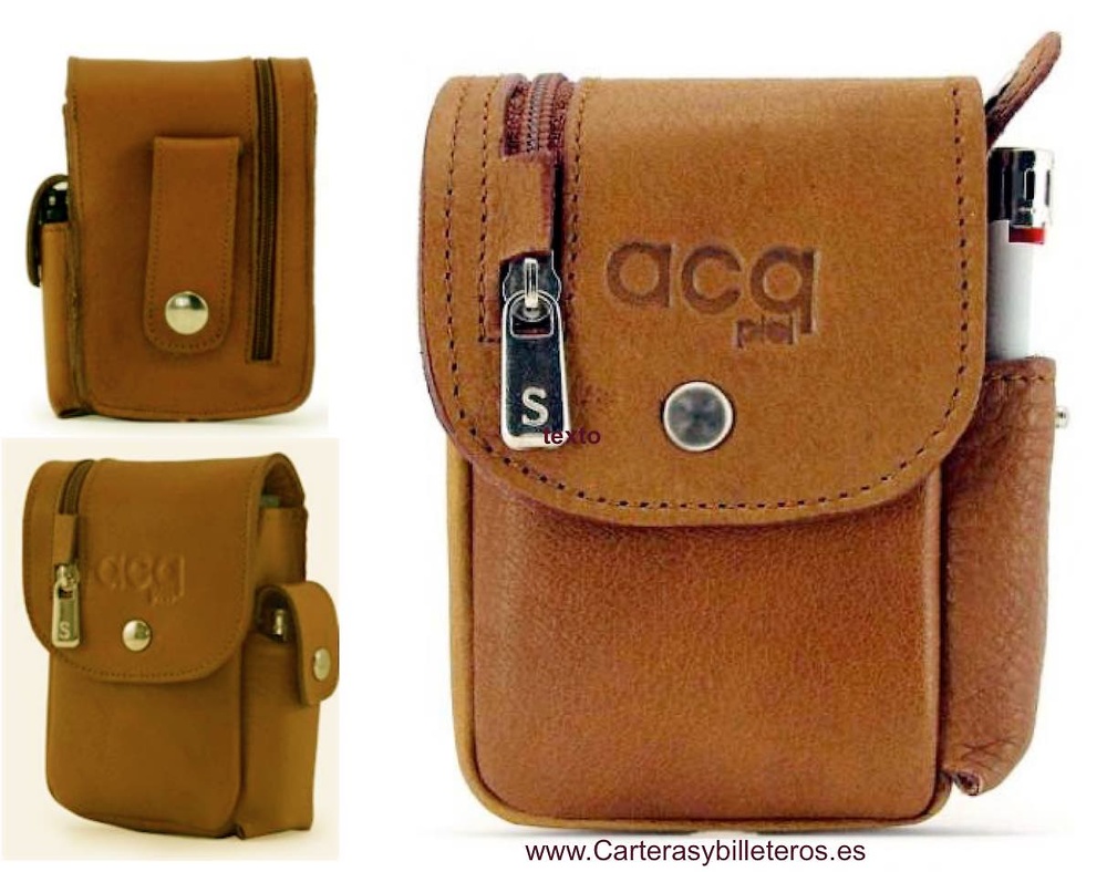 POCHE EN CUIR AVEC POCHE PORTEFEUILLE ET PORTE-BRIQUET - 7 couleurs - 