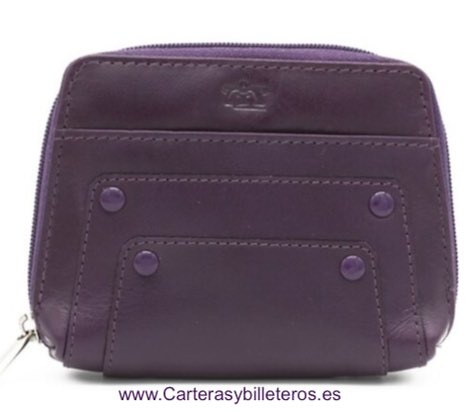 PORTE-CARTES EN CUIR VIOLET PORTE-MONNAIE EN CUIR VIOLET MARQUE LEYVA 