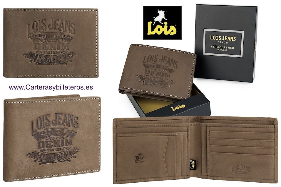 PORTE-CARTES LOIS EN CUIR DE VEAU JEANS AVEC LA MARQUE GRAVÉE AU FEU 