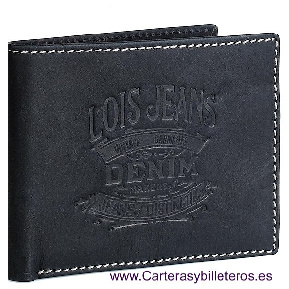 PORTE-CARTES LOIS EN CUIR DE VEAU JEANS AVEC LA MARQUE GRAVÉE AU FEU 