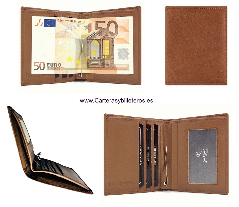 PORTE-CARTES PORTEFEUILLE AVEC CLIP POUR BILLETS EN CUIR 