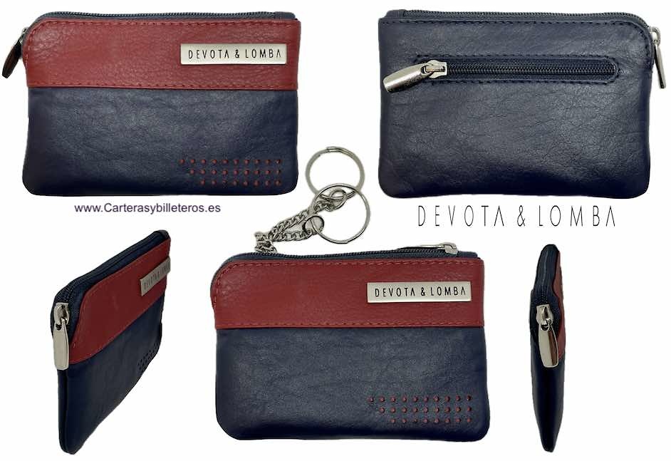 PORTE-CLEFS EN CUIR BLEU ET ROUGE PORTE-CARTES AVEC PORTE-CLEFS 