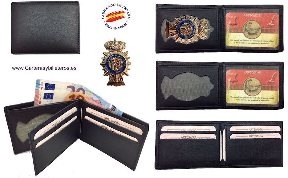 PORTEFEUILLE D'IDENTIFICATEUR DE POLICE NATIONALE DE LA PEAU FABRIQUE EN ESPAGNE 