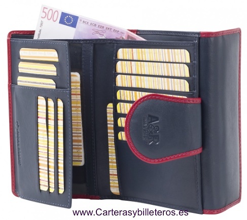 PORTEFEUILLE EN CUIR AVEC PORTE-MONNAIE DOUBLE ET PORTE-CARD DES FEMMES 