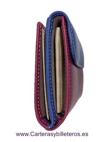 PORTEFEUILLE EN CUIR BLEU ET FUCHSIA UBRIQUE POUR FEMMES AVEC PORTE-MONNAIE 