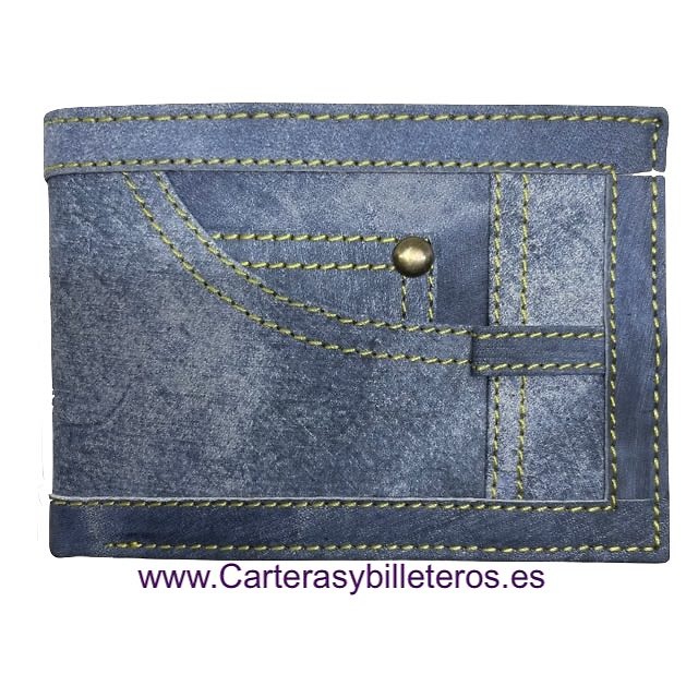 PORTEFEUILLE EN CUIR DENIM AVEC PORTE-MONNAIE ET PORTE CARTES 