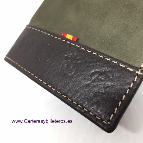 PORTEFEUILLE EN CUIR ET NOBUCK AVEC DRAPEAU POUR 8 CARTES ET FERMETURE EXTERNE HAUTE QUALITÉ 