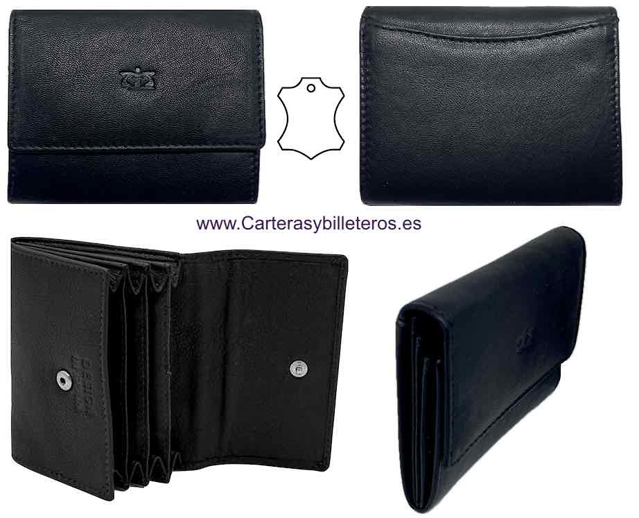 PORTEFEUILLE EN CUIR PORTE-CARTES AVEC CINQ POCHES - 2 COULEURS- 