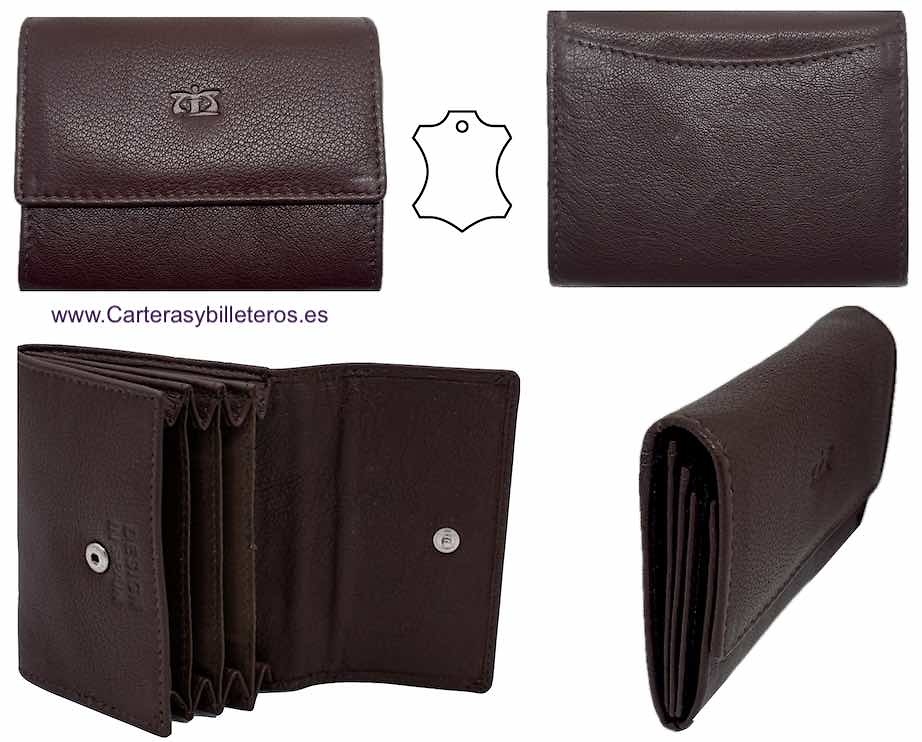 PORTEFEUILLE EN CUIR PORTE-CARTES AVEC CINQ POCHES - 2 COULEURS- 