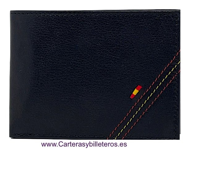 PORTEFEUILLE EN CUIR POUR HOMME AVEC PESPUNTA ET DRAPEAU DE L'ESPAGNE 