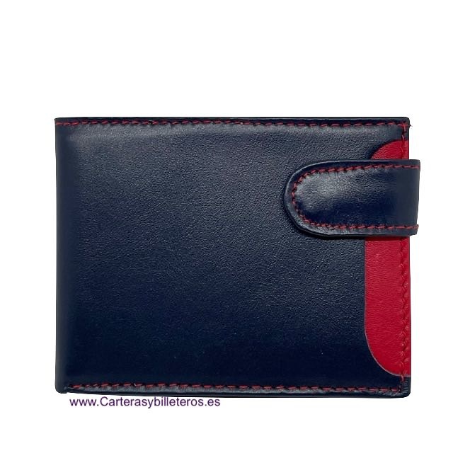 PORTEFEUILLE EN CUIR POUR HOMMES AVEC PORTE-MONNAIE ET POCHE EXTÉRIEURE FACILE D'ACCÈS, BLEU ROUGE 