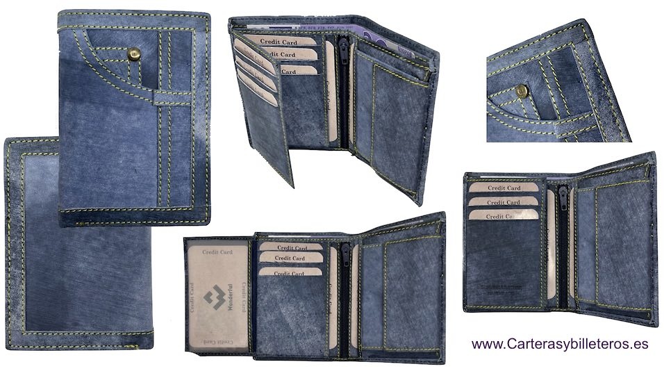 PORTEFEUILLE EN DENIM AVEC PORTE-CARTES EN CUIR 