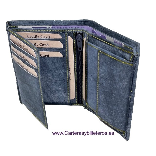 PORTEFEUILLE EN DENIM AVEC PORTE-CARTES EN CUIR 