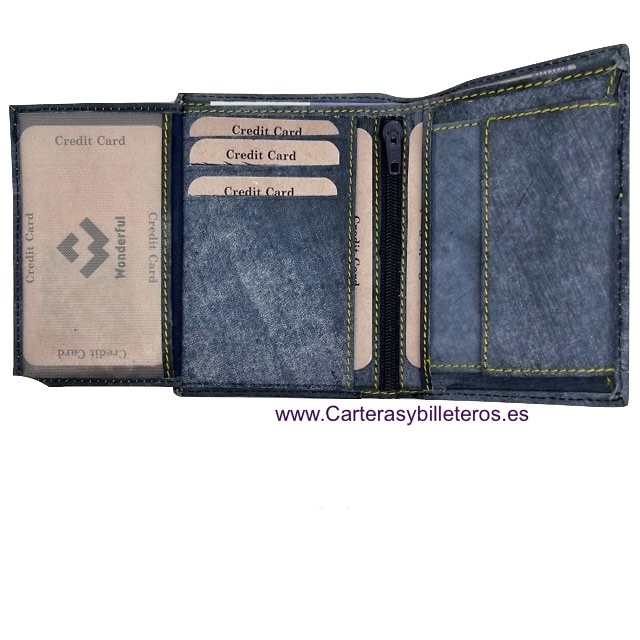 PORTEFEUILLE EN DENIM AVEC PORTE-CARTES EN CUIR 