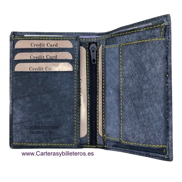 PORTEFEUILLE EN DENIM AVEC PORTE-CARTES EN CUIR 