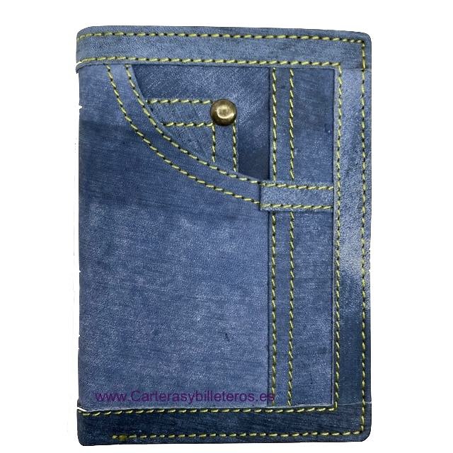 PORTEFEUILLE EN DENIM AVEC PORTE-CARTES EN CUIR 