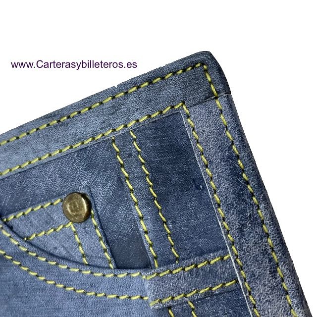 PORTEFEUILLE EN DENIM AVEC PORTE-CARTES EN CUIR 