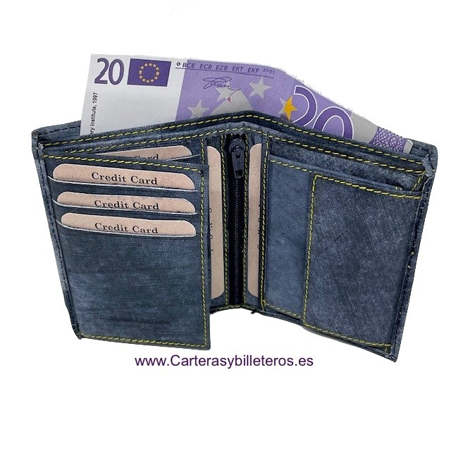 PORTEFEUILLE EN DENIM AVEC PORTE-CARTES EN CUIR 