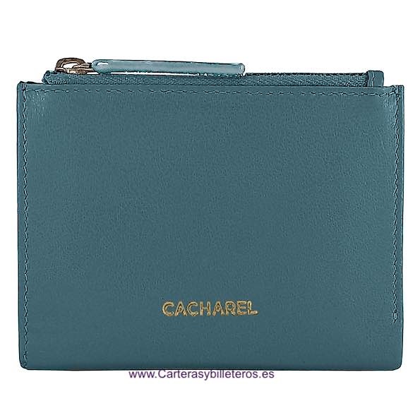 PORTEFEUILLE FEMME AVEC DOUBLE PORTE-MONNAIE CACHAREL EN CUIR COLORÉ 