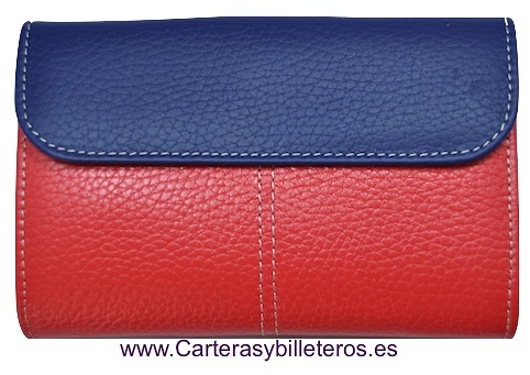 PORTEFEUILLE FEMME CUIR UBRIQUE ROUGE ET MARINE BLEU TRÈS ÉLÉGANT 