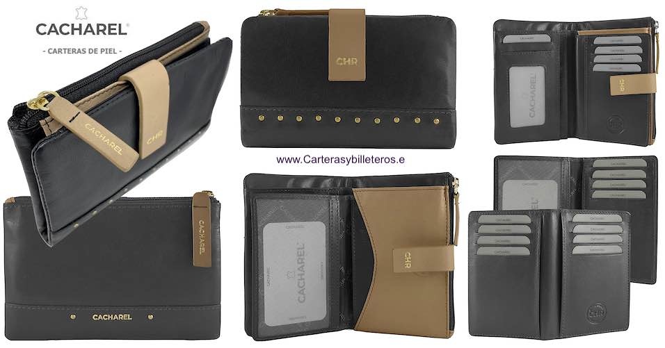 PORTEFEUILLE FEMME EN CUIR + PORTE-CARTES AMOVIBLE MARQUE CACHAREL 