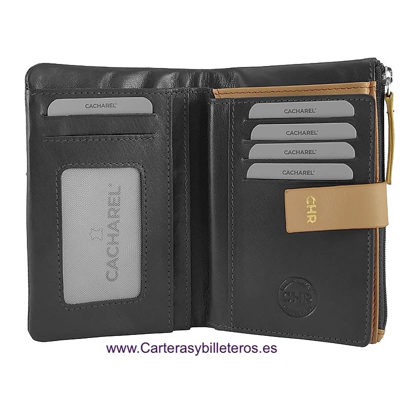 PORTEFEUILLE FEMME EN CUIR + PORTE-CARTES AMOVIBLE MARQUE CACHAREL 