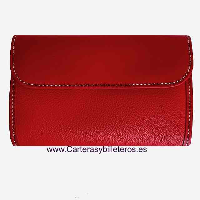 PORTEFEUILLE FEMME EN CUIR ROUGE AVEC FERMETURE À GLISSIÈRE 