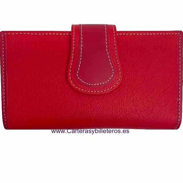 PORTEFEUILLE FEMME EN CUIR ROUGE GRAND AVEC FERMETURE À GLISSIÈRE 