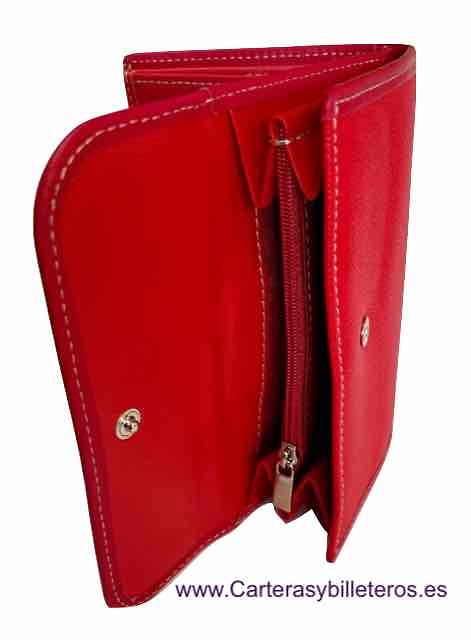 PORTEFEUILLE FEMME EN CUIR ROUGE GRAND AVEC FERMETURE À GLISSIÈRE 