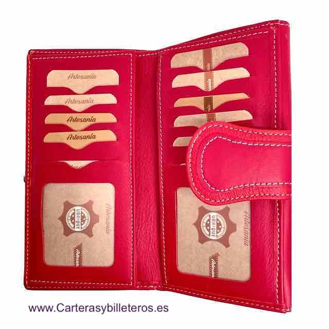 PORTEFEUILLE FEMME EN CUIR ROUGE GRAND AVEC FERMETURE À GLISSIÈRE 