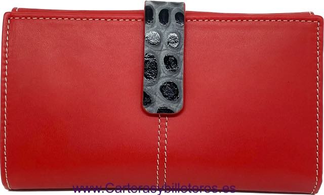 PORTEFEUILLE FEMME EN CUIR ROUGE UBRIQUE AVEC FERMETURE COCO 