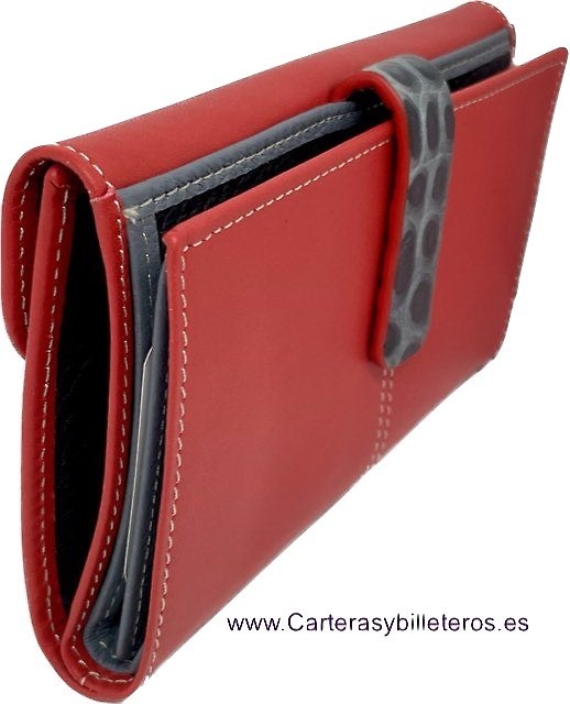 PORTEFEUILLE FEMME EN CUIR ROUGE UBRIQUE AVEC FERMETURE COCO 