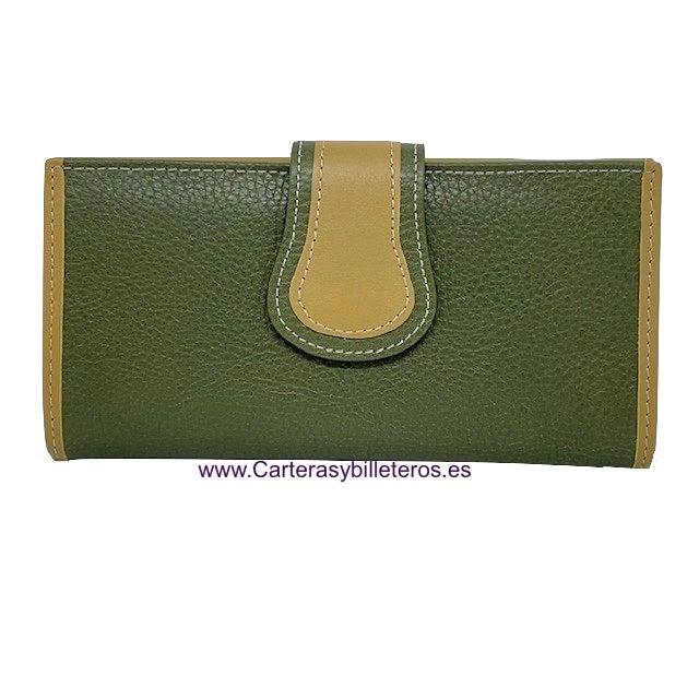 PORTEFEUILLE FEMME EN CUIR UBRIQUE LARGE VERT ET VERT - N O U V E A U - 