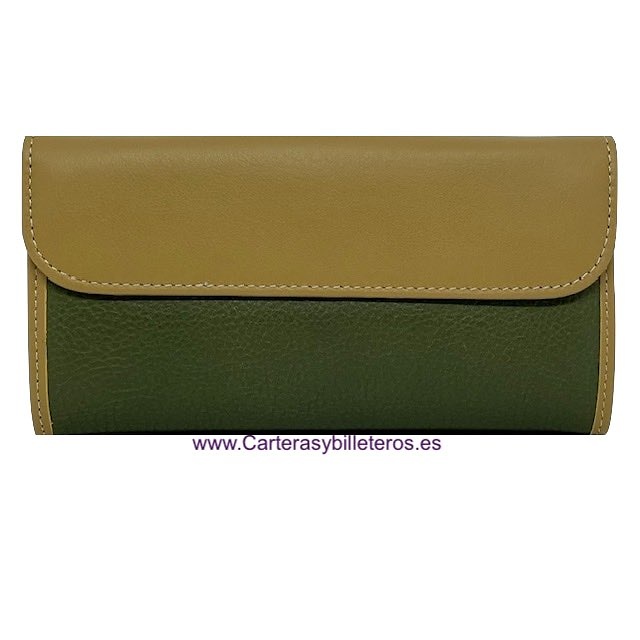 PORTEFEUILLE FEMME EN CUIR UBRIQUE LARGE VERT ET VERT - N O U V E A U - 