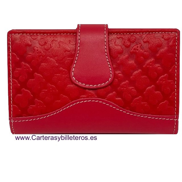 PORTEFEUILLE FEMME EN CUIR UBRIQUE TEDDY BEAR WALLET WITH FLAP COIN PURSE 