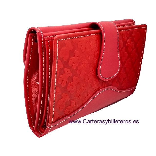 PORTEFEUILLE FEMME EN CUIR UBRIQUE TEDDY BEAR WALLET WITH FLAP COIN PURSE 