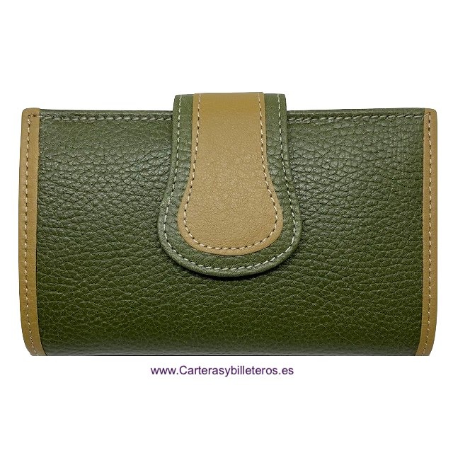 PORTEFEUILLE FEMME EN CUIR UBRIQUE VERT MOYEN ET VERT 