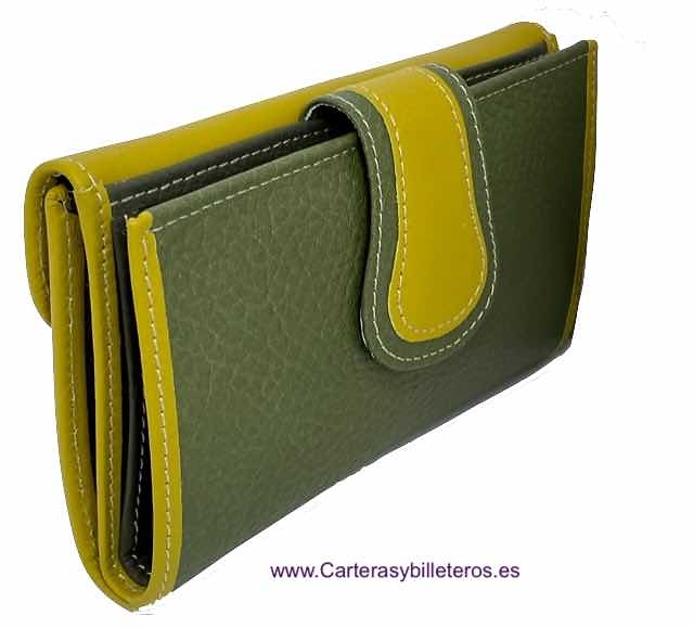 PORTEFEUILLE FEMME EN CUIR UBRIQUE VERT MOYENVERT ET VERT CITRON 