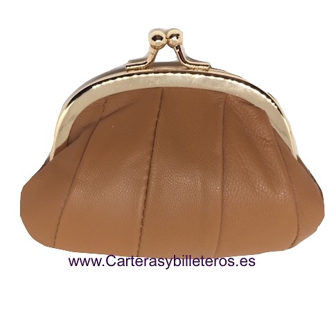 MONEDERO DE MUJER EN PIEL DE NAPA CON BOQUILLA - 19 colores- CAMEL 