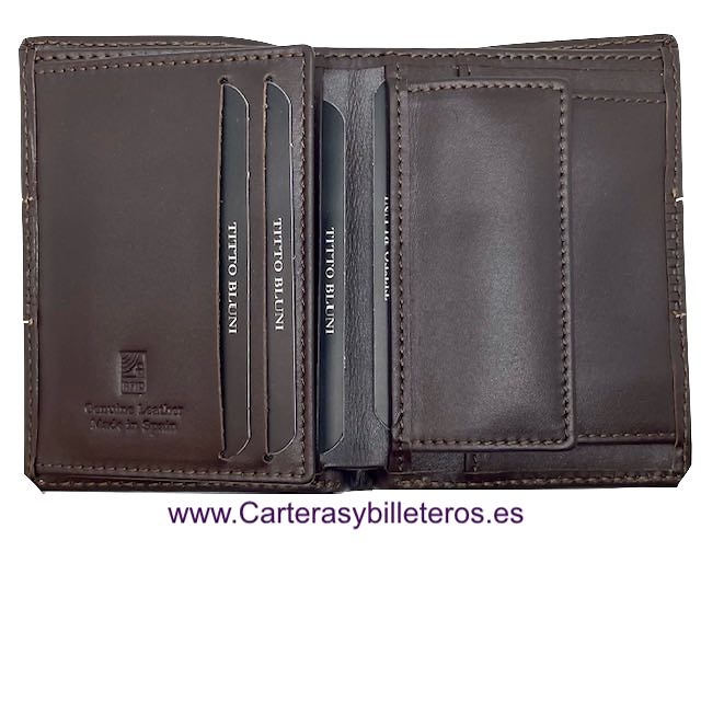 PORTEFEUILLE HOMME AVEC PORTE-MONNAIE TITTO BLUNI EN CUIR DE LUXE AU CARBONE 