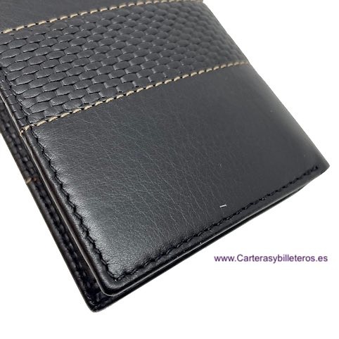 PORTEFEUILLE HOMME AVEC PORTE-MONNAIE TITTO BLUNI EN CUIR DE LUXE AU CARBONE 