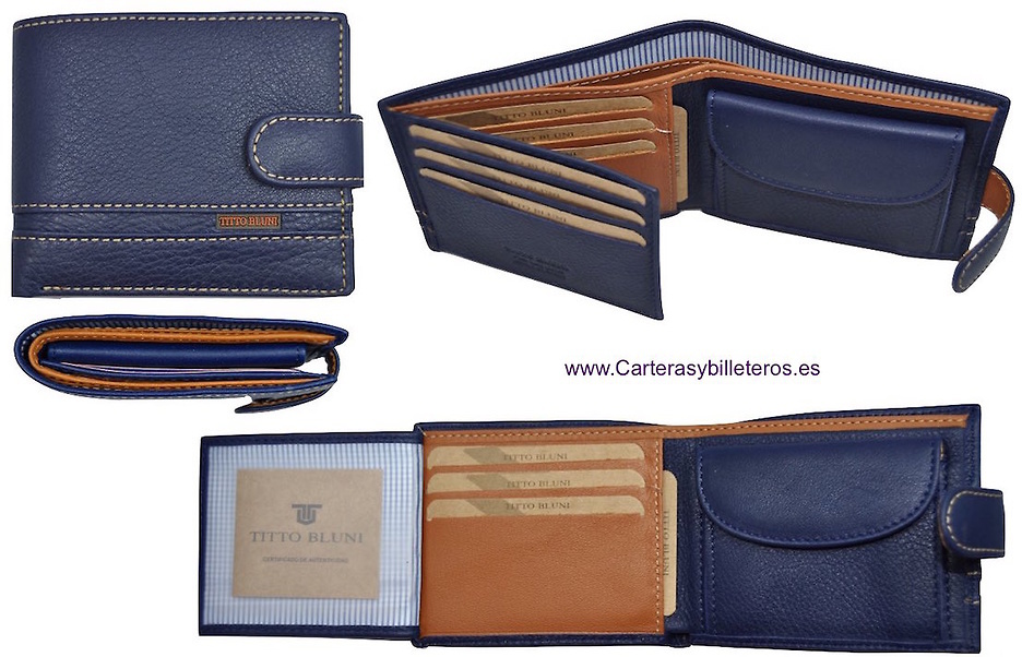 PORTEFEUILLE HOMME CUIR DE LUXE MARK TITTO BLUNI Portefeuille pour hommes de la marque Titto BLuni en cuir de luxe avec fermeture latérale extérieure et à l'intérieur il a un porte-monnaie double et un espace pour les cartes de crédit et les pièces d'identité