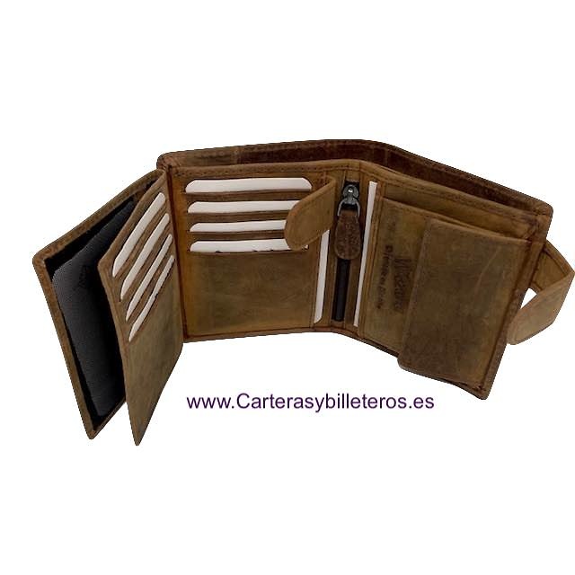 PORTEFEUILLE HOMME NATURE AVEC PORTE-CARTES EN CUIR CIREMENT POUR 13 CARTES 