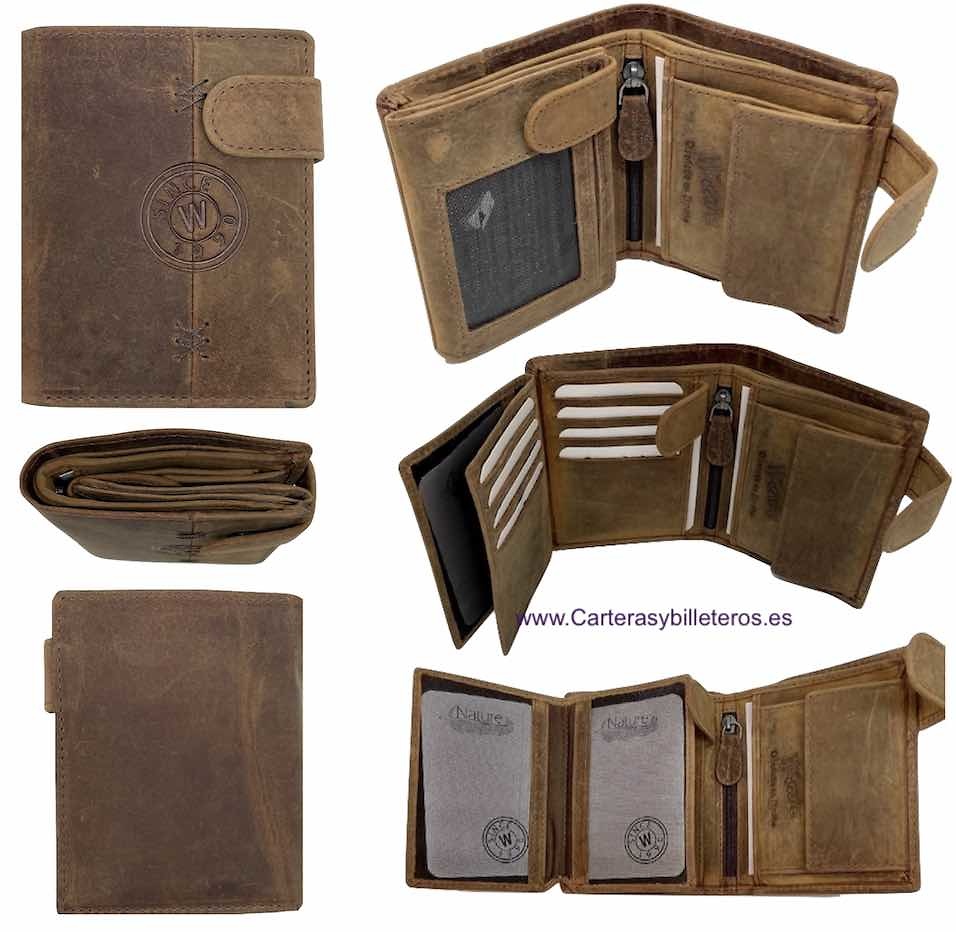 PORTEFEUILLE HOMME NATURE AVEC PORTE-CARTES EN CUIR CIREMENT POUR 13 CARTES 