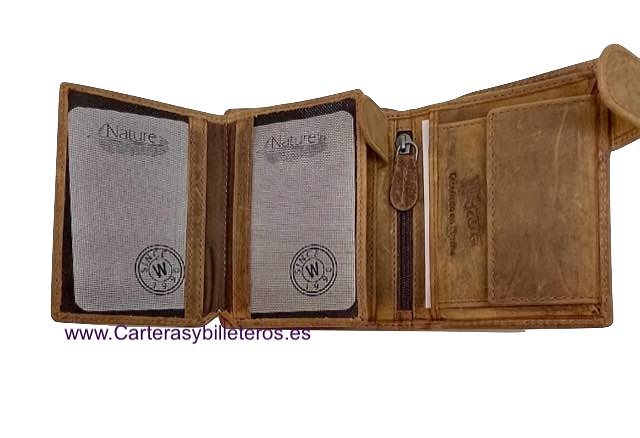 PORTEFEUILLE HOMME NATURE AVEC PORTE-CARTES EN CUIR CIREMENT POUR 13 CARTES 