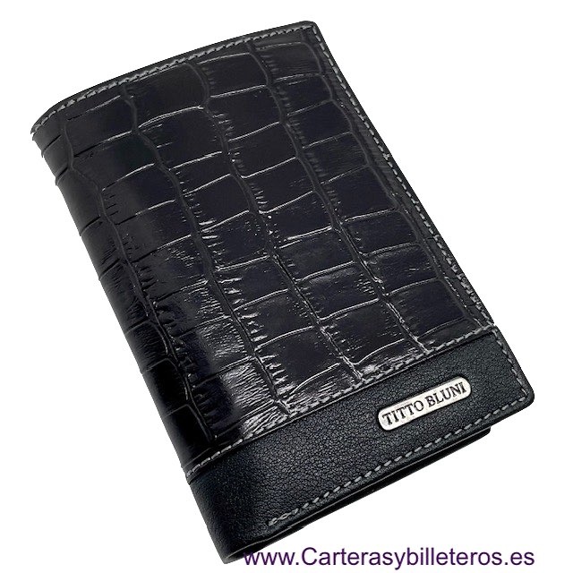 PORTEFEUILLE HOMME TITTO BLUNI CUIR DE COCO AVEC DE MONNAIE 16 CARTES 